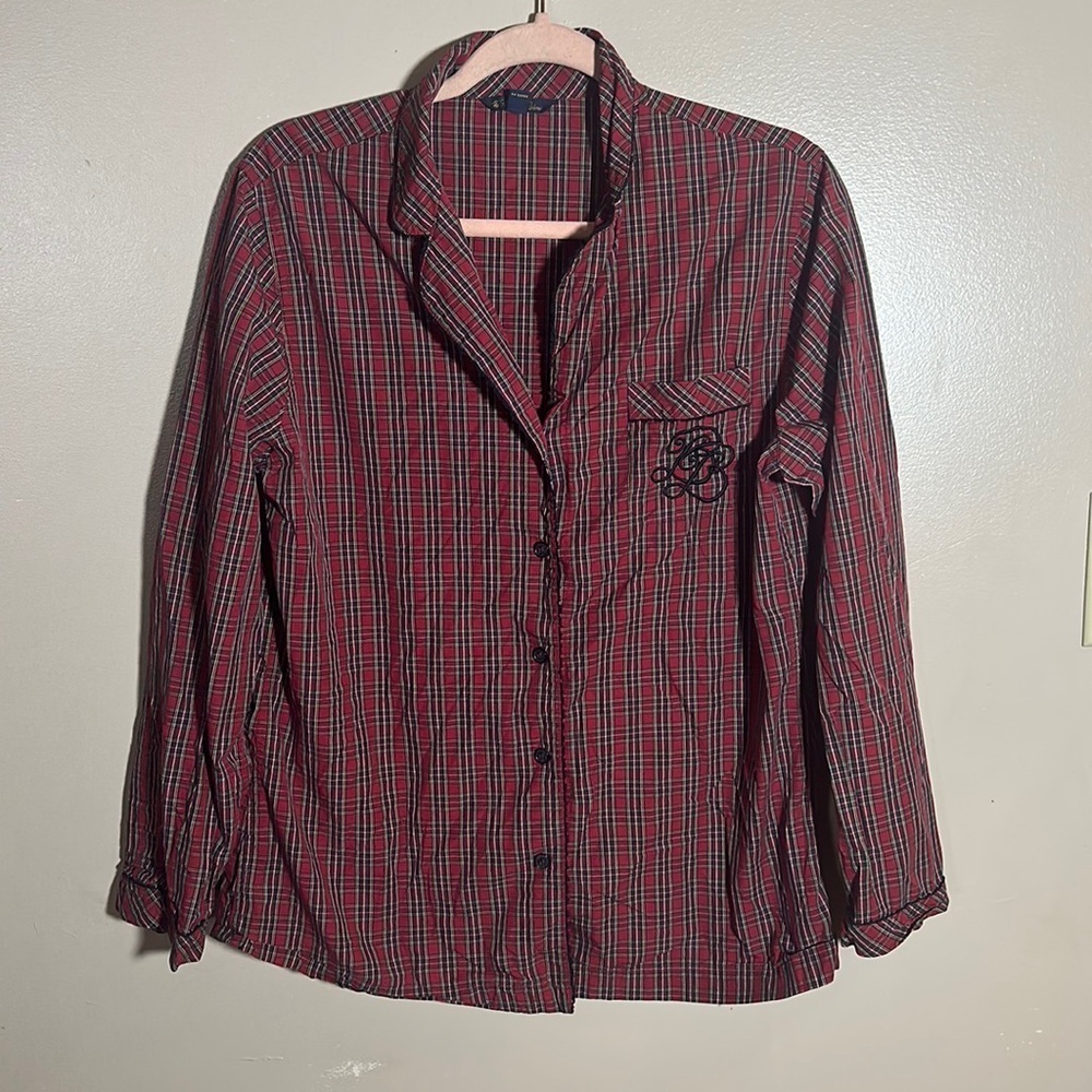 Brooks Brothers Womens Plaid Embroidered Pajama Top | Medium